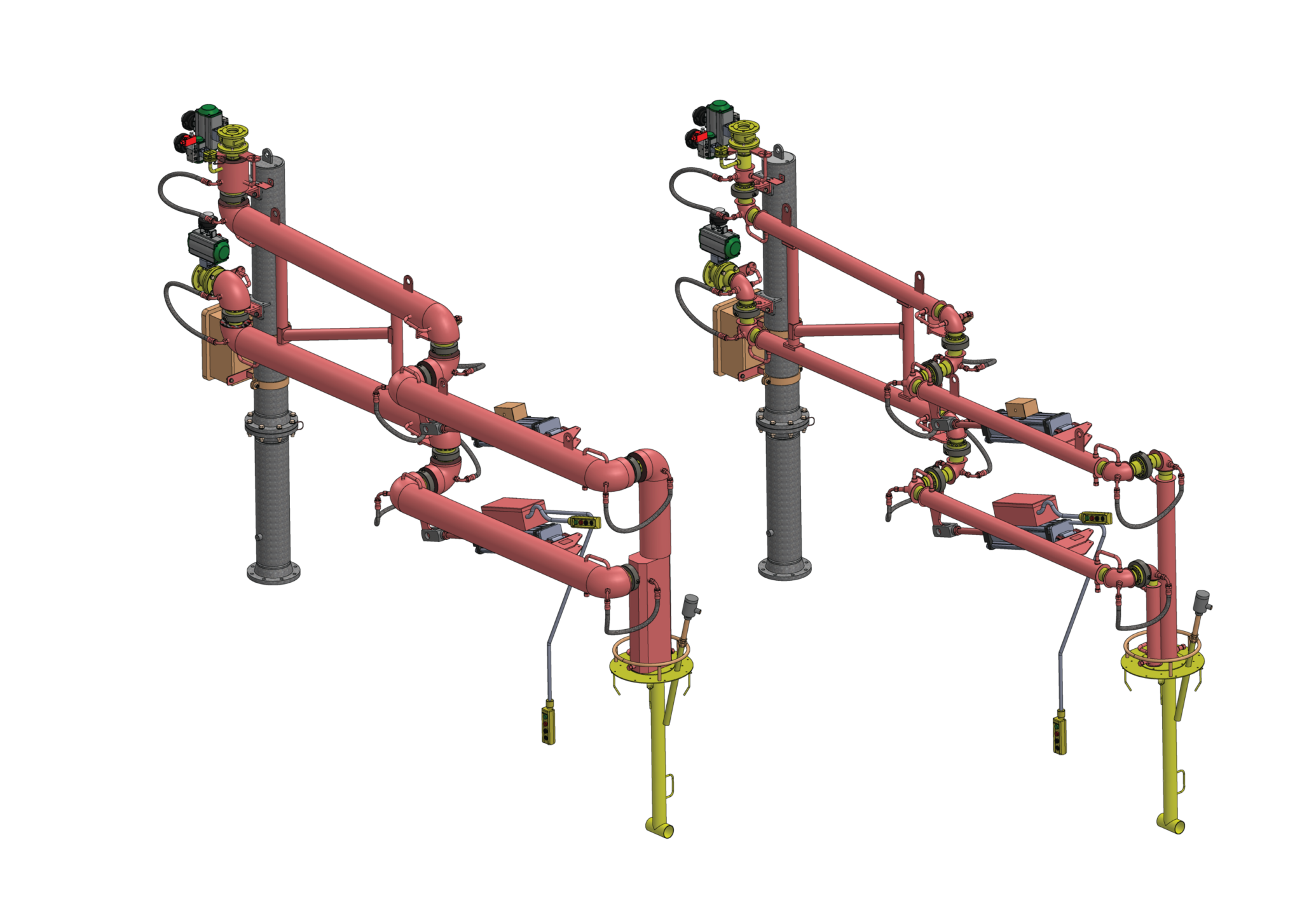 Double parallel loading arms for ortho-xylene